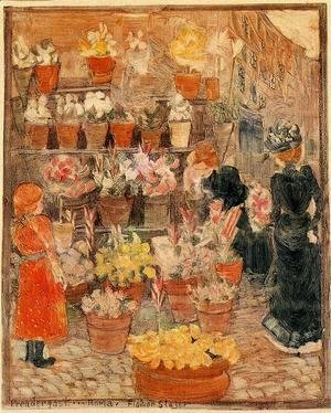 Maurice Brazil Prendergast - Roma, Flower Stall (also known as Flower Stall or Roman Flower Stall)