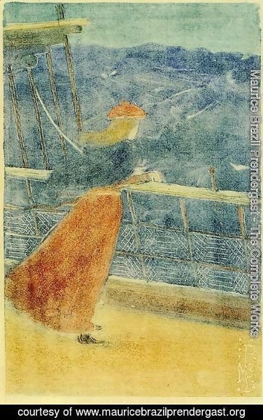 Maurice Brazil Prendergast - Woman on Ship Deck, Looking out to Sea (also known as Girl at Ship's Rail)