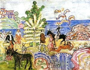 Maurice Brazil Prendergast - Fantasy Aka Fantasy With Flowers  Animals And Houses