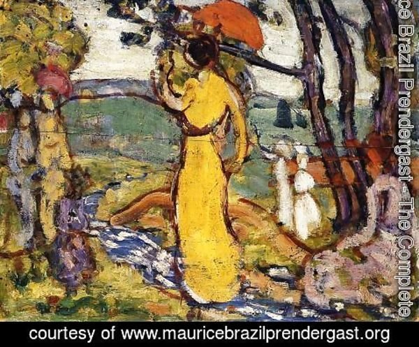 Maurice Brazil Prendergast - Lady In Yellow Dress In The Park Aka A Lady In Yellow In The Park