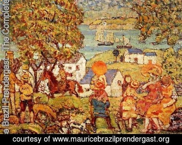 Maurice Brazil Prendergast - Landscape Figures  Cottages And Boats