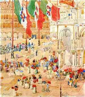 Maurice Brazil Prendergast - Piazza Of St  Marks Aka The Piazza  Flags  Venice