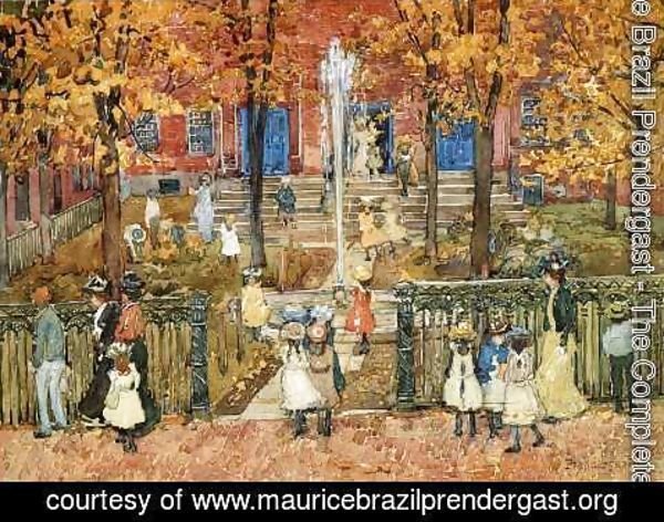 Maurice Brazil Prendergast - West Church  Boston Aka Red School House  Boston Or West Church At Cambridge And Lynde Streets