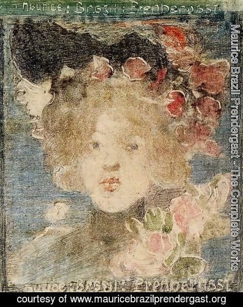 Maurice Brazil Prendergast - Head Of A Girl (with Roses)