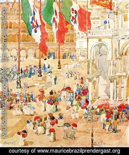 Maurice Brazil Prendergast - Piazza Of St  Marks Aka The Piazza  Flags  Venice