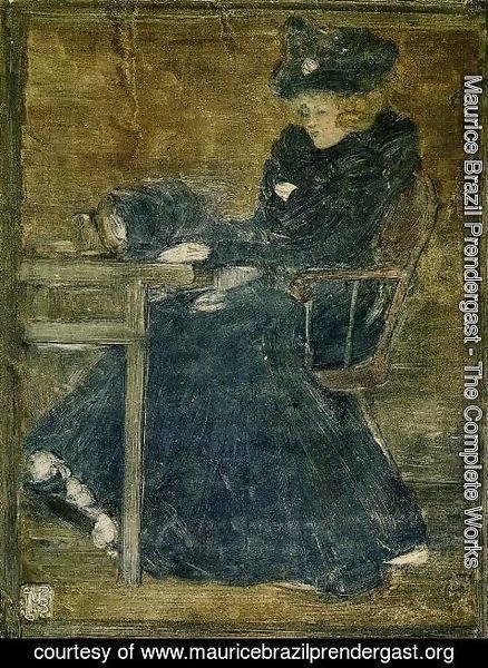 Maurice Brazil Prendergast - Seated Woman In Blue Aka At The Cafe