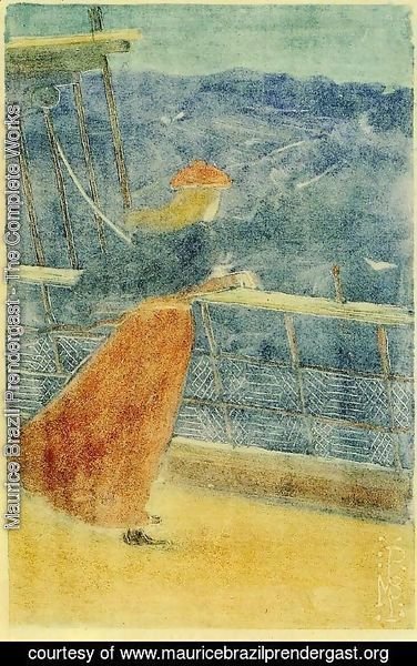 Maurice Brazil Prendergast - Woman On Ship Deck  Looking Out To Sea Aka Girl At Ships Rail